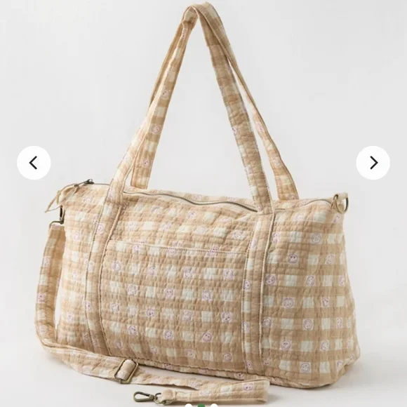 Aerie Quilted Duffle Bag SOLD OUT Natural SMILY FACE - Picture 1 of 6
